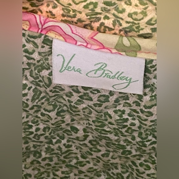 Large Vera Bradley Tote Green & Pink Floral with Green Leopard 🐆 Print - Picture 11 of 13
